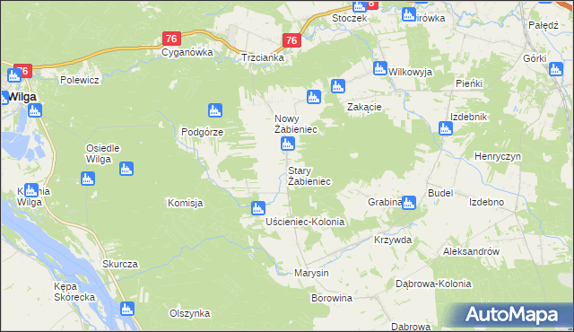 mapa Stary Żabieniec gmina Wilga, Stary Żabieniec gmina Wilga na mapie Targeo