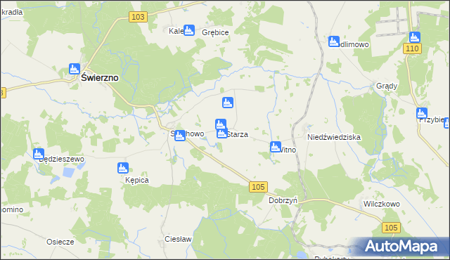 mapa Starza gmina Świerzno, Starza gmina Świerzno na mapie Targeo