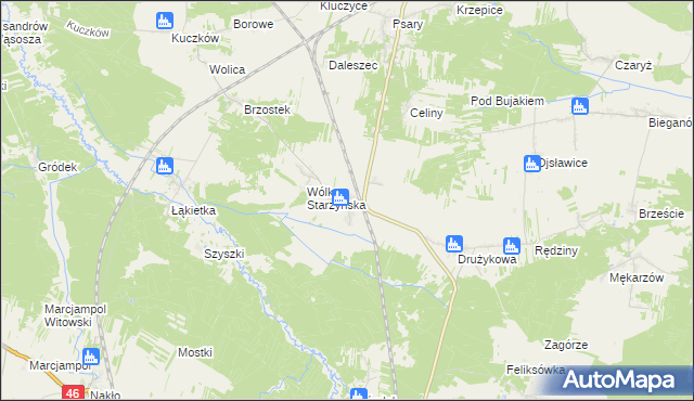 mapa Starzyny gmina Szczekociny, Starzyny gmina Szczekociny na mapie Targeo