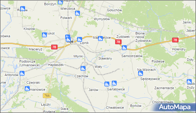 mapa Stawiany gmina Kije, Stawiany gmina Kije na mapie Targeo