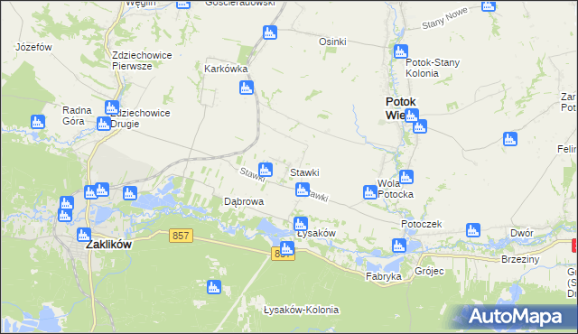 mapa Stawki gmina Potok Wielki, Stawki gmina Potok Wielki na mapie Targeo