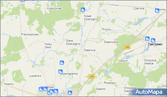 mapa Stawnica gmina Złotów, Stawnica gmina Złotów na mapie Targeo