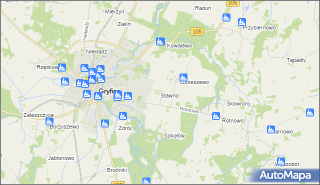 mapa Stawno gmina Gryfice, Stawno gmina Gryfice na mapie Targeo