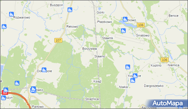 mapa Stawno gmina Kamień Pomorski, Stawno gmina Kamień Pomorski na mapie Targeo