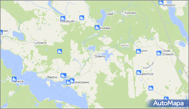 mapa Stawno gmina Złocieniec, Stawno gmina Złocieniec na mapie Targeo
