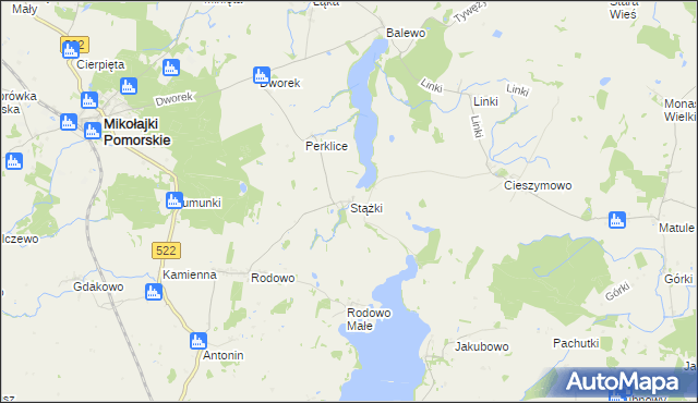 mapa Stążki gmina Mikołajki Pomorskie, Stążki gmina Mikołajki Pomorskie na mapie Targeo