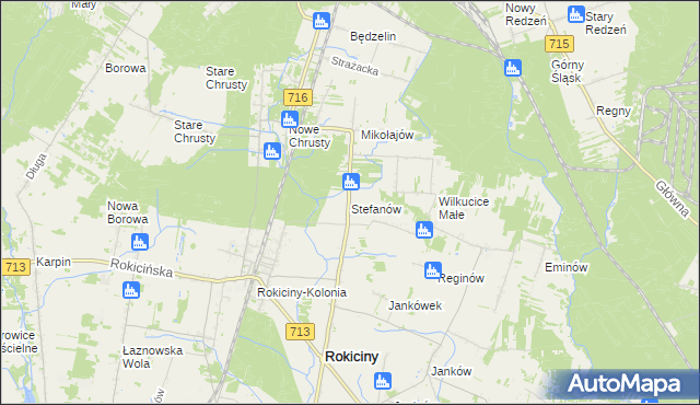 mapa Stefanów gmina Rokiciny, Stefanów gmina Rokiciny na mapie Targeo