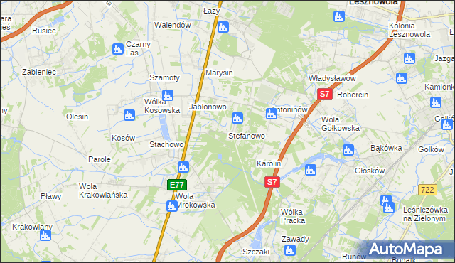 mapa Stefanowo gmina Lesznowola, Stefanowo gmina Lesznowola na mapie Targeo