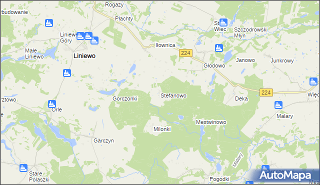 mapa Stefanowo gmina Liniewo, Stefanowo gmina Liniewo na mapie Targeo