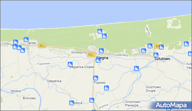 mapa Stegna powiat nowodworski, Stegna powiat nowodworski na mapie Targeo