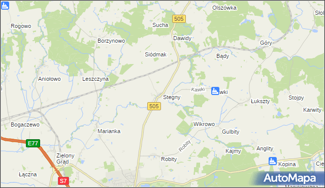mapa Stegny gmina Pasłęk, Stegny gmina Pasłęk na mapie Targeo