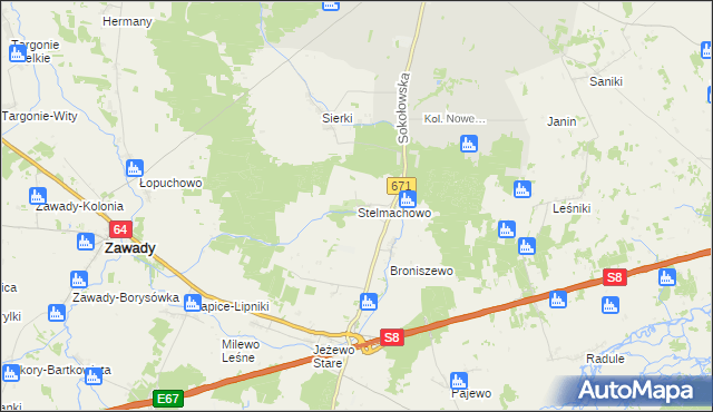 mapa Stelmachowo gmina Tykocin, Stelmachowo gmina Tykocin na mapie Targeo