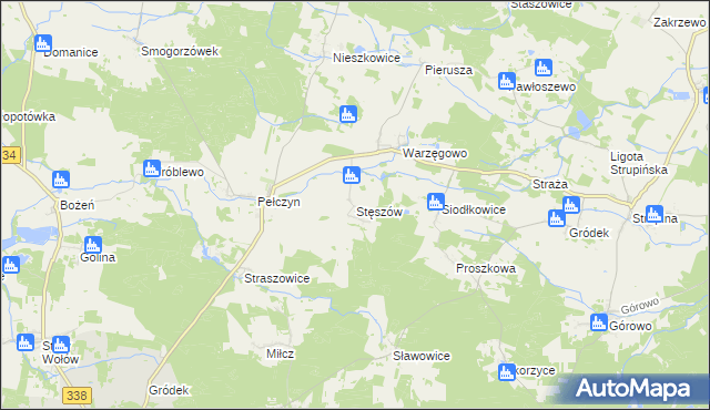 mapa Stęszów gmina Wołów, Stęszów gmina Wołów na mapie Targeo