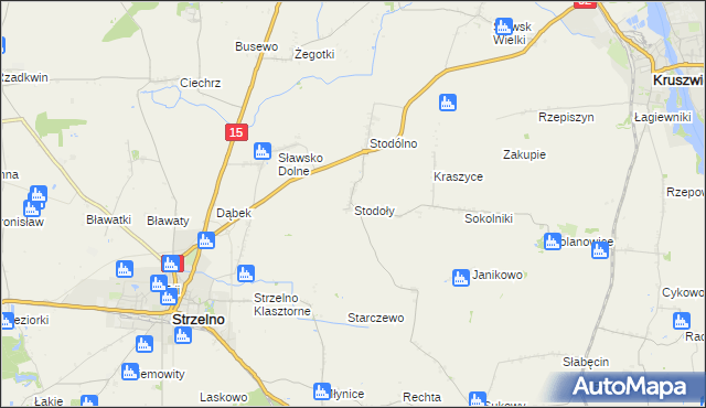mapa Stodoły gmina Strzelno, Stodoły gmina Strzelno na mapie Targeo