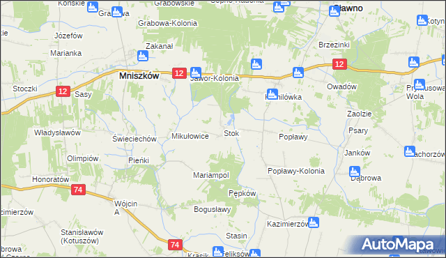 mapa Stok gmina Mniszków, Stok gmina Mniszków na mapie Targeo