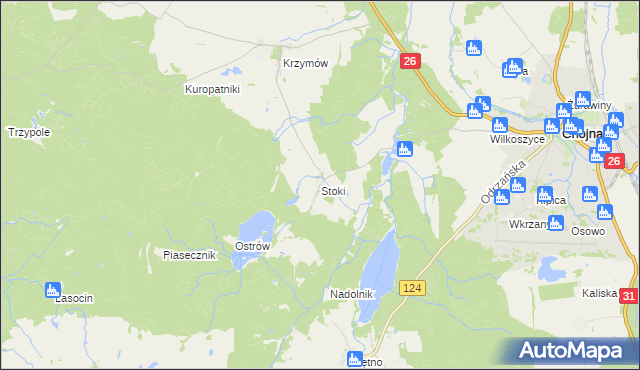 mapa Stoki gmina Chojna, Stoki gmina Chojna na mapie Targeo