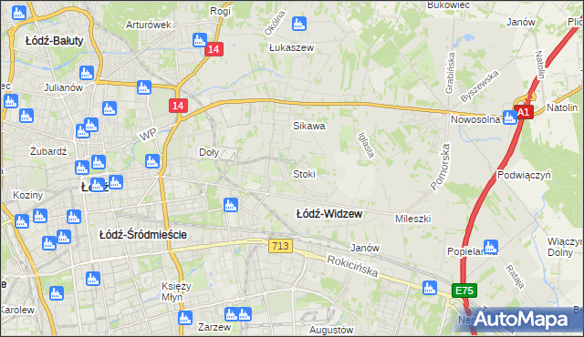 mapa Stoki gmina Łódź, Stoki gmina Łódź na mapie Targeo