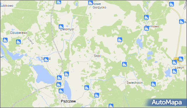 mapa Stoki gmina Pszczew, Stoki gmina Pszczew na mapie Targeo