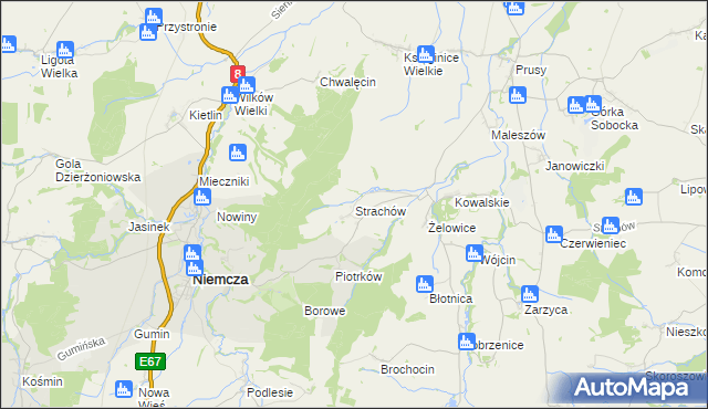 mapa Strachów gmina Kondratowice, Strachów gmina Kondratowice na mapie Targeo
