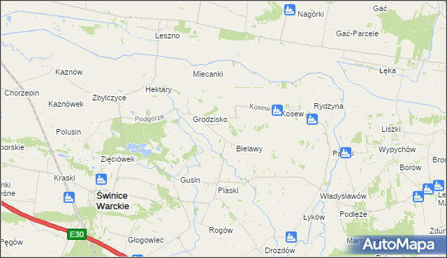 mapa Strachów gmina Świnice Warckie, Strachów gmina Świnice Warckie na mapie Targeo