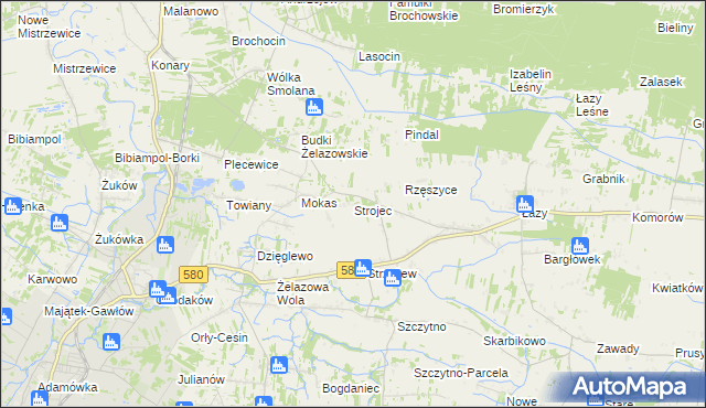 mapa Strojec gmina Kampinos, Strojec gmina Kampinos na mapie Targeo