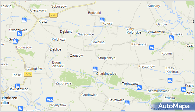 mapa Stropieszyn gmina Czarnocin, Stropieszyn gmina Czarnocin na mapie Targeo