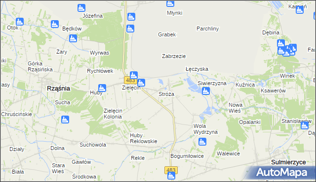 mapa Stróża gmina Rząśnia, Stróża gmina Rząśnia na mapie Targeo