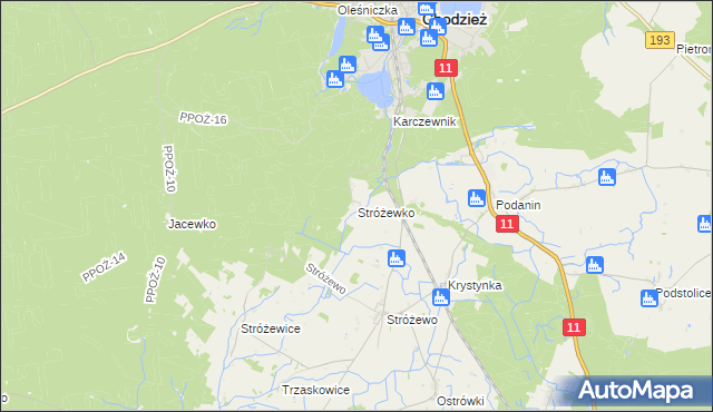 mapa Stróżewko gmina Chodzież, Stróżewko gmina Chodzież na mapie Targeo