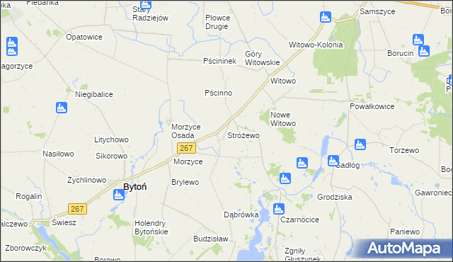 mapa Stróżewo gmina Bytoń, Stróżewo gmina Bytoń na mapie Targeo