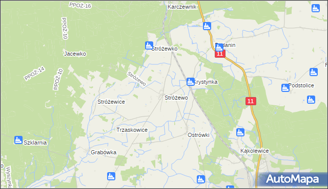 mapa Stróżewo gmina Chodzież, Stróżewo gmina Chodzież na mapie Targeo