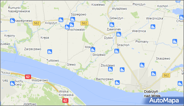 mapa Stróżewo gmina Dobrzyń nad Wisłą, Stróżewo gmina Dobrzyń nad Wisłą na mapie Targeo