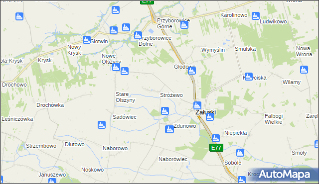 mapa Stróżewo gmina Załuski, Stróżewo gmina Załuski na mapie Targeo