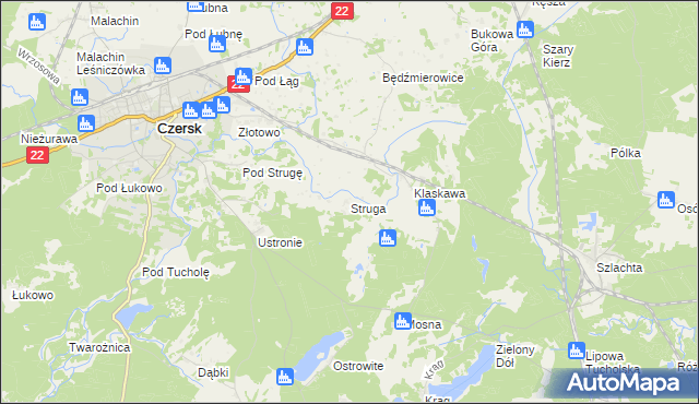 mapa Struga gmina Czersk, Struga gmina Czersk na mapie Targeo