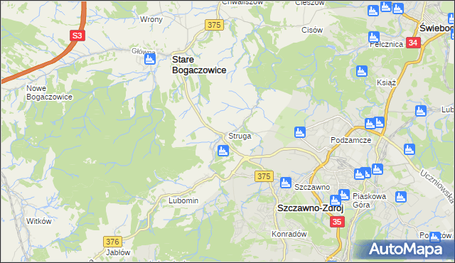 mapa Struga gmina Stare Bogaczowice, Struga gmina Stare Bogaczowice na mapie Targeo