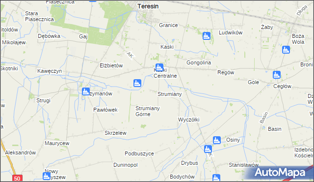 mapa Strumiany gmina Baranów, Strumiany gmina Baranów na mapie Targeo