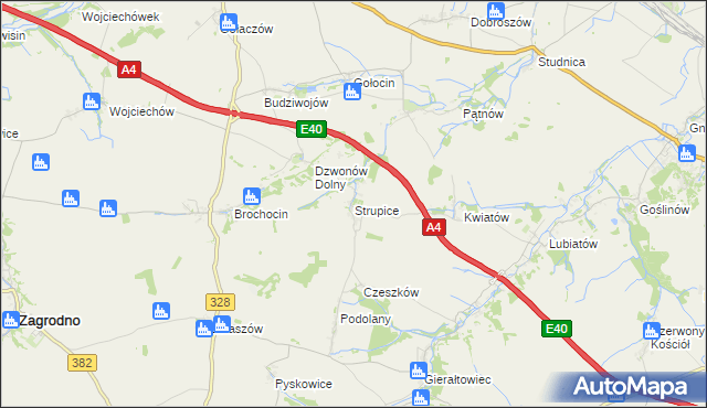 mapa Strupice gmina Chojnów, Strupice gmina Chojnów na mapie Targeo