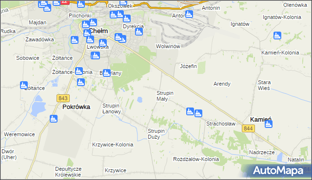 mapa Strupin Mały, Strupin Mały na mapie Targeo