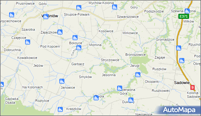 mapa Stryczowice, Stryczowice na mapie Targeo