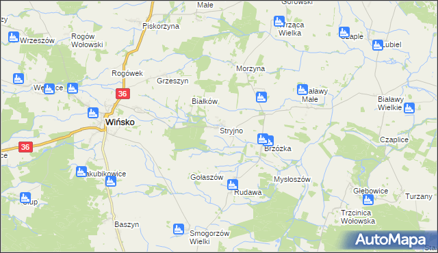 mapa Stryjno gmina Wińsko, Stryjno gmina Wińsko na mapie Targeo