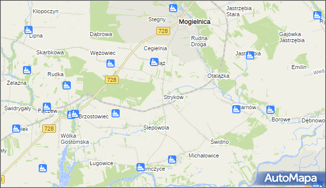 mapa Stryków gmina Mogielnica, Stryków gmina Mogielnica na mapie Targeo