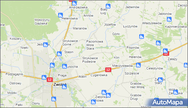 mapa Strykowice Błotne, Strykowice Błotne na mapie Targeo