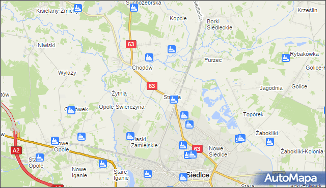 mapa Strzała gmina Siedlce, Strzała gmina Siedlce na mapie Targeo