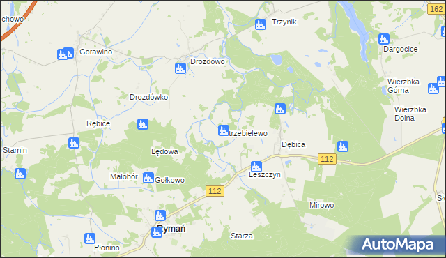 mapa Strzebielewo gmina Rymań, Strzebielewo gmina Rymań na mapie Targeo