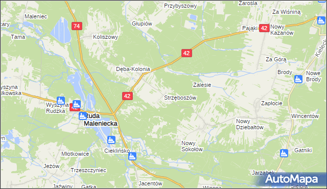 mapa Strzęboszów, Strzęboszów na mapie Targeo