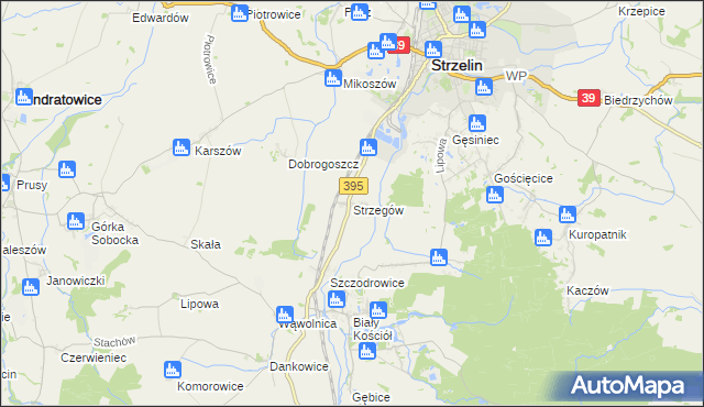 mapa Strzegów gmina Strzelin, Strzegów gmina Strzelin na mapie Targeo