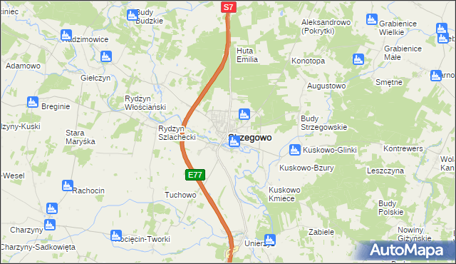 mapa Strzegowo powiat mławski, Strzegowo powiat mławski na mapie Targeo