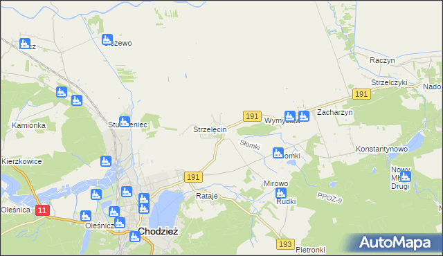 mapa Strzelce gmina Chodzież, Strzelce gmina Chodzież na mapie Targeo