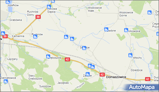mapa Strzelce gmina Domaszowice, Strzelce gmina Domaszowice na mapie Targeo
