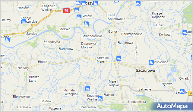 mapa Strzelce Małe gmina Szczurowa, Strzelce Małe gmina Szczurowa na mapie Targeo