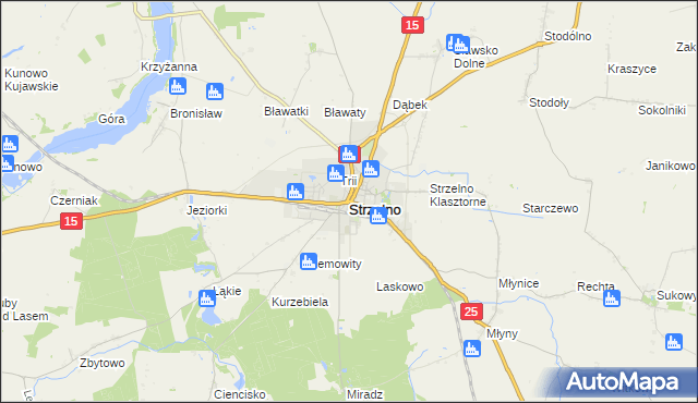 mapa Strzelno powiat mogileński, Strzelno powiat mogileński na mapie Targeo